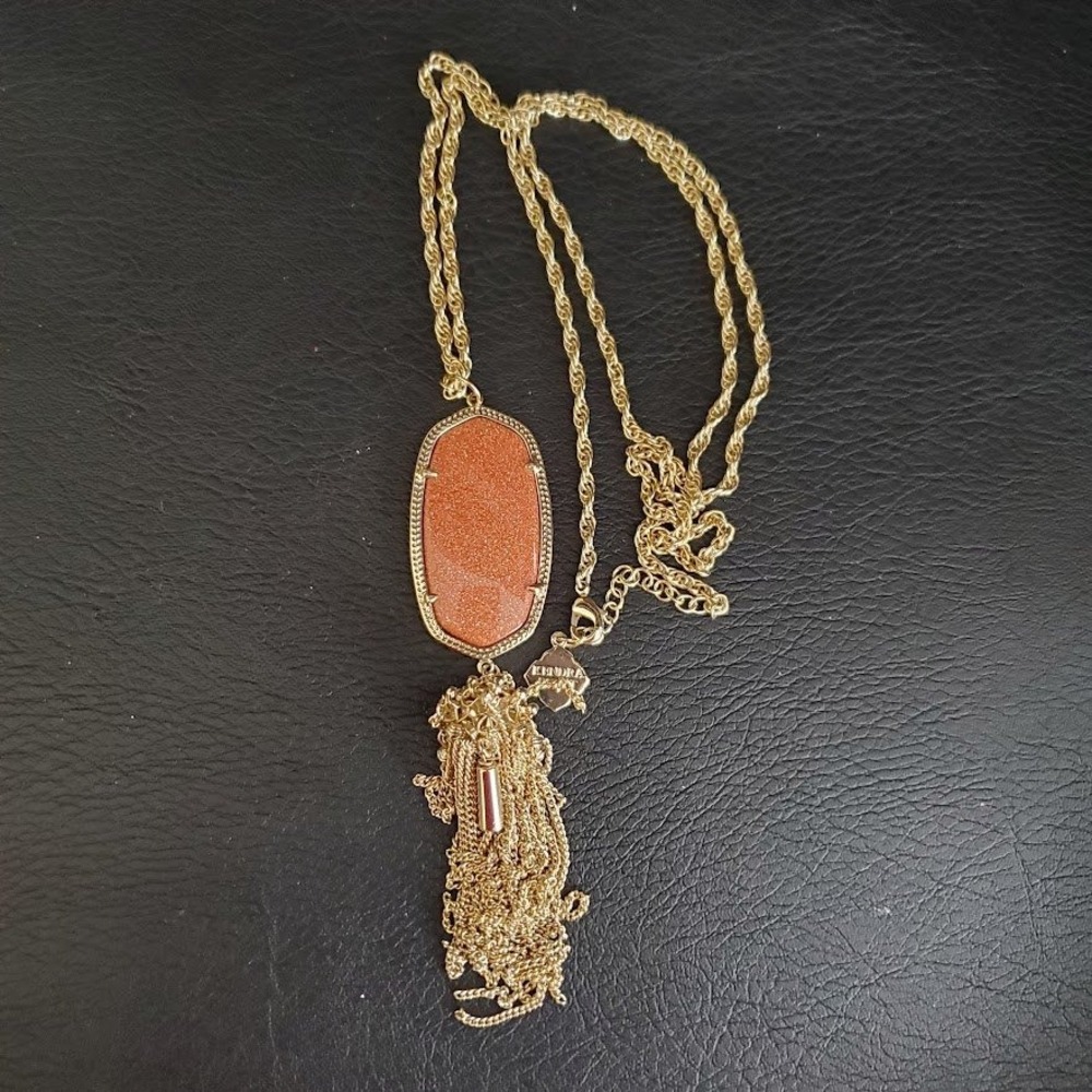 Kendra Scott Rayne Long Pendant Necklace Gold Stone Pendant Gold Plated - Picture 7 of 8